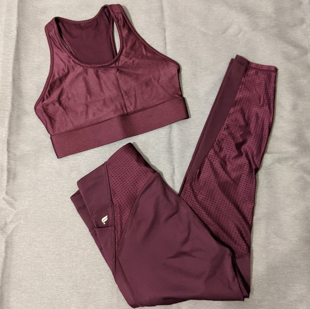 Fabletics 2pc Eggplant Purple Workout Set Pants S